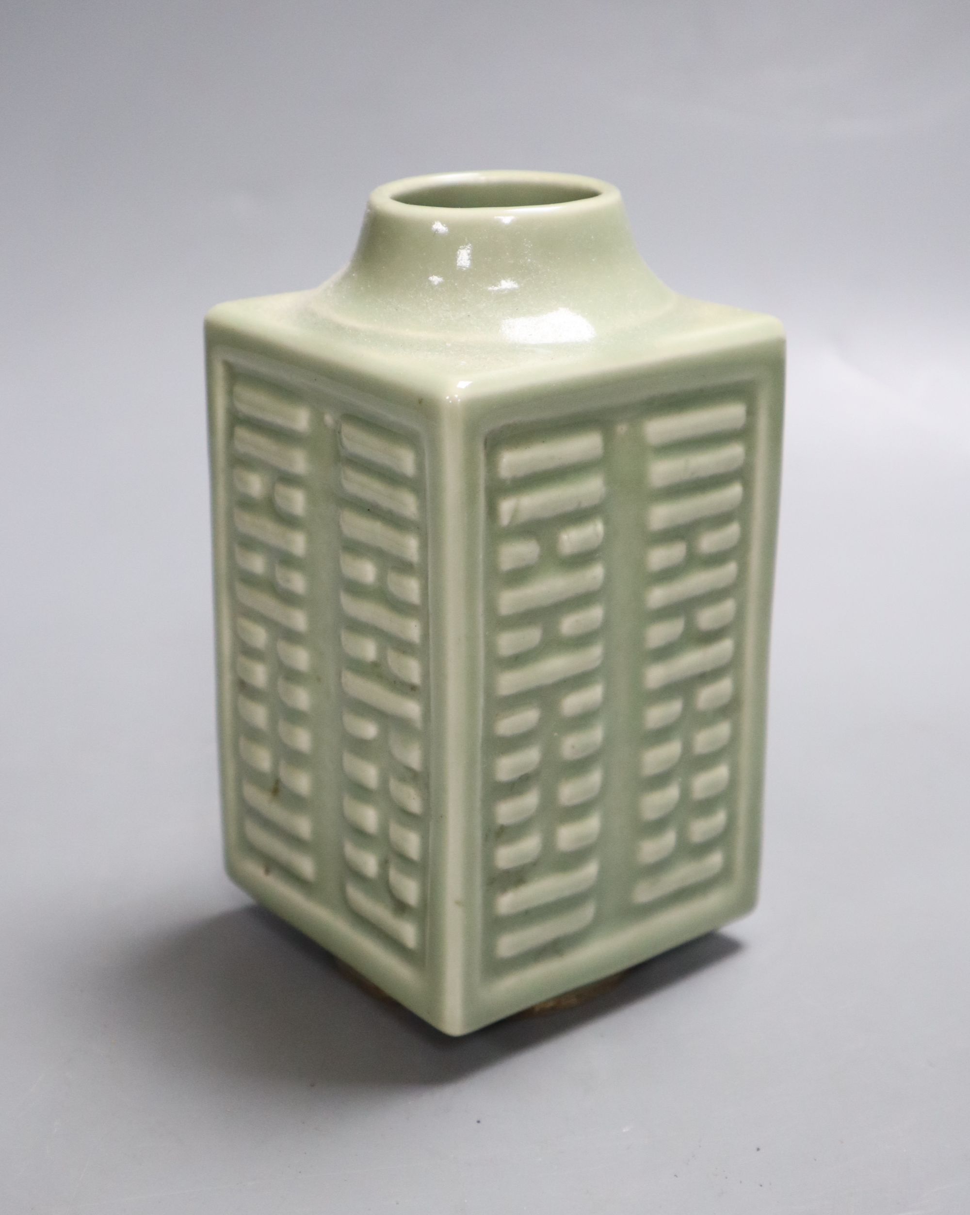 A Chinese celadon cong vase, Kangxi mark, Republic period, height 13.5cm